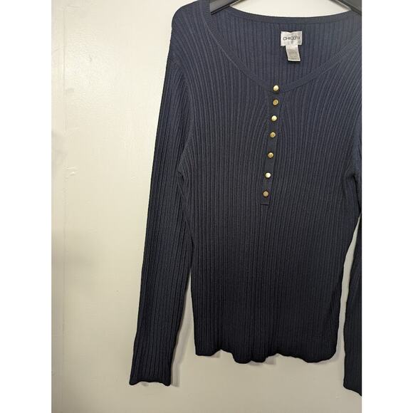 Chico's Size 3 Pullover Knit Sweater Vneck Snap accent Long Sleeve Navy … - Picture 5 of 11
